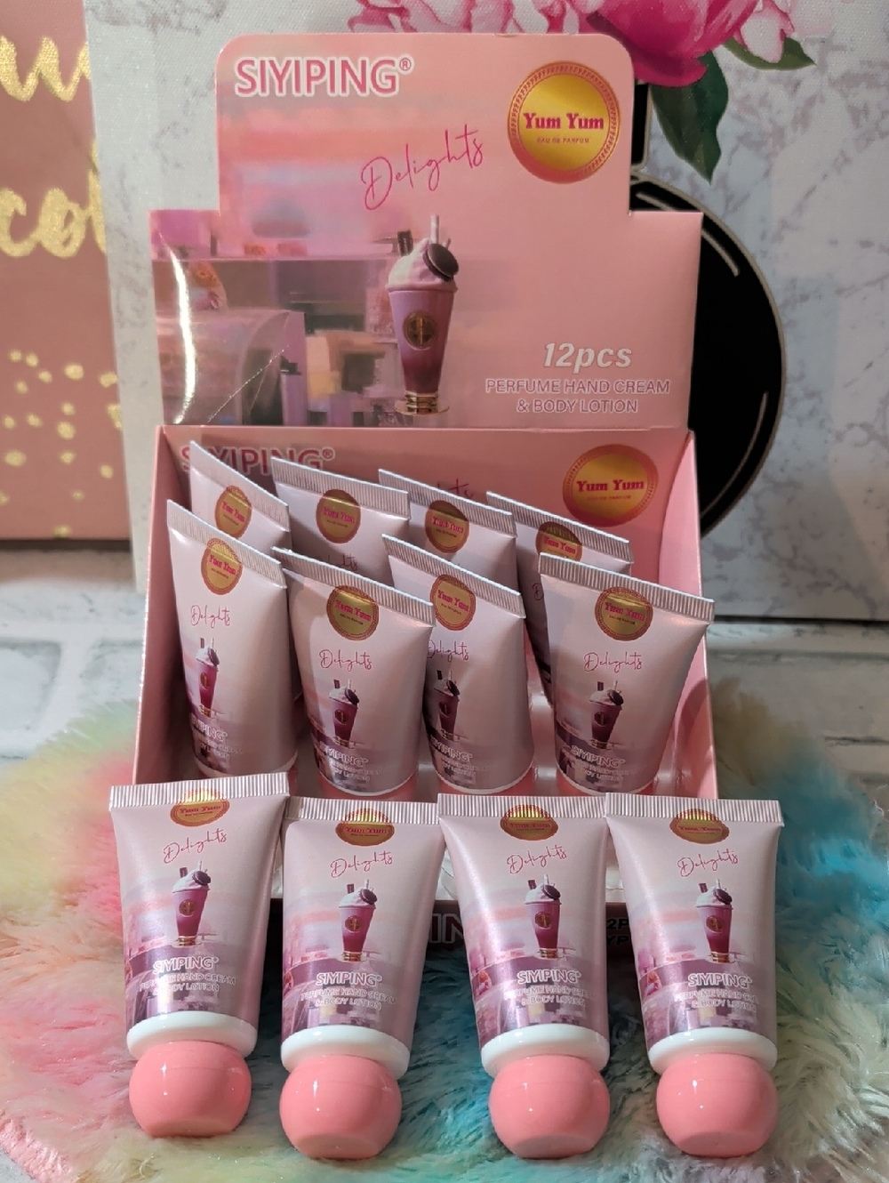 Delights Yum Yum Perfume Hand Cream - Pink Squeeze Tubes - Bundle Of 4